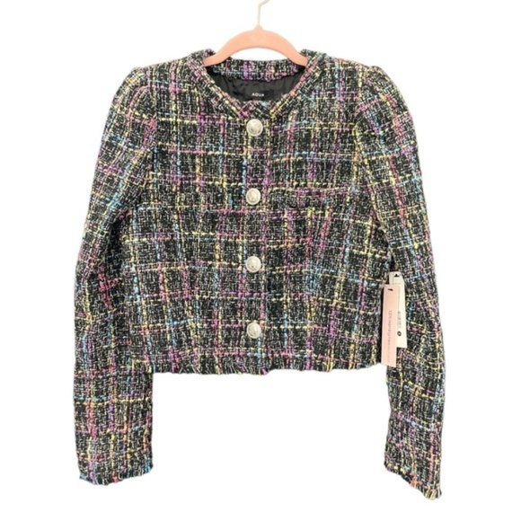 AQUA Aqua Puff Sleeve Multi-Color Tweed Jacket - NWT - Size XS - Picture 2 of 4